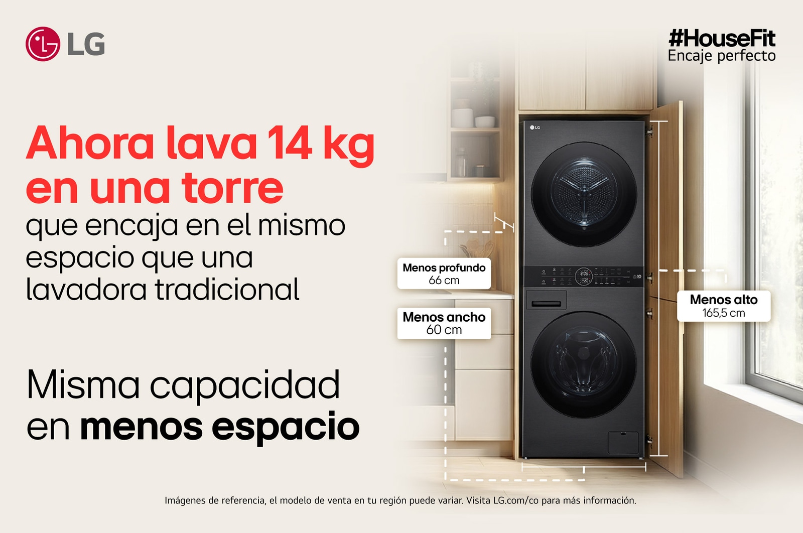 WashTower encaje perfecto en cuarto de lavado Washtower LG WK14BS6R